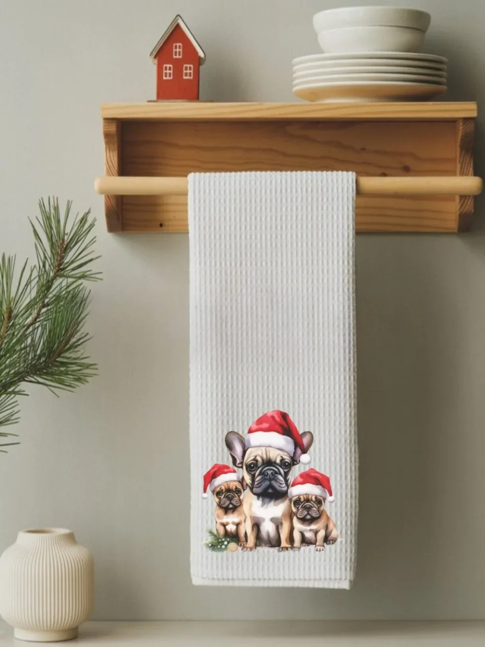 French Bulldogs Christmas Decorative Kitchen Tea Towel